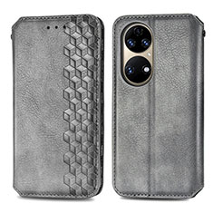 Funda de Cuero Cartera con Soporte Carcasa S01D para Huawei P50 Pro Gris