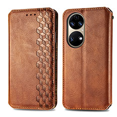 Funda de Cuero Cartera con Soporte Carcasa S01D para Huawei P50 Pro Marron