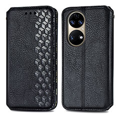 Funda de Cuero Cartera con Soporte Carcasa S01D para Huawei P50 Pro Negro