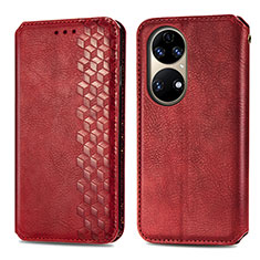 Funda de Cuero Cartera con Soporte Carcasa S01D para Huawei P50 Pro Rojo