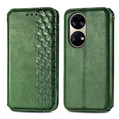 Funda de Cuero Cartera con Soporte Carcasa S01D para Huawei P50 Pro Verde