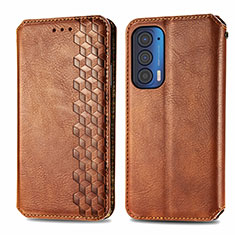 Funda de Cuero Cartera con Soporte Carcasa S01D para Motorola Moto Edge (2021) 5G Marron