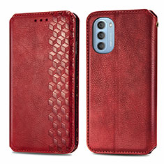 Funda de Cuero Cartera con Soporte Carcasa S01D para Motorola Moto G51 5G Rojo