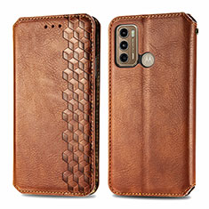 Funda de Cuero Cartera con Soporte Carcasa S01D para Motorola Moto G60 Marron