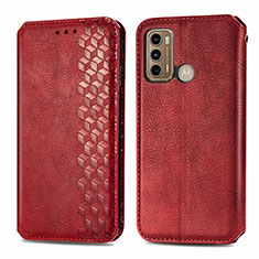 Funda de Cuero Cartera con Soporte Carcasa S01D para Motorola Moto G60 Rojo