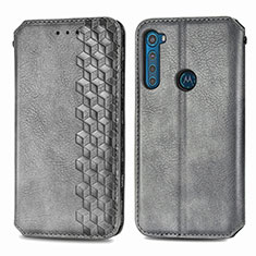 Funda de Cuero Cartera con Soporte Carcasa S01D para Motorola Moto One Fusion Plus Gris