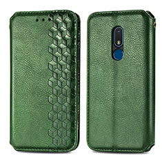 Funda de Cuero Cartera con Soporte Carcasa S01D para Nokia C3 Verde