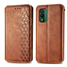 Funda de Cuero Cartera con Soporte Carcasa S01D para Nokia XR21 Marron