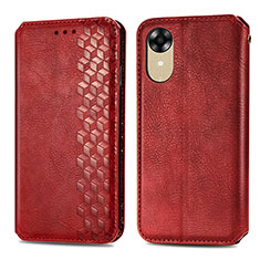 Funda de Cuero Cartera con Soporte Carcasa S01D para Oppo A17K Rojo