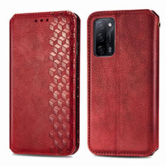 Funda de Cuero Cartera con Soporte Carcasa S01D para Oppo A55 5G Rojo