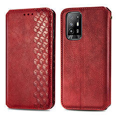 Funda de Cuero Cartera con Soporte Carcasa S01D para Oppo F19 Pro+ Plus 5G Rojo