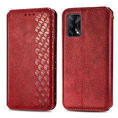 Funda de Cuero Cartera con Soporte Carcasa S01D para Oppo F19 Rojo