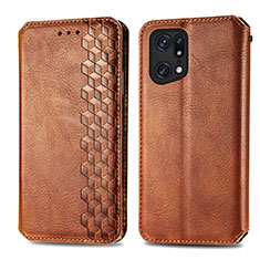 Funda de Cuero Cartera con Soporte Carcasa S01D para Oppo Find X5 5G Marron