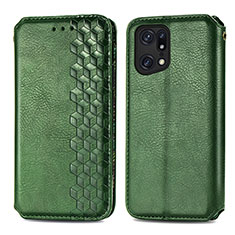 Funda de Cuero Cartera con Soporte Carcasa S01D para Oppo Find X5 5G Verde