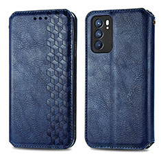 Funda de Cuero Cartera con Soporte Carcasa S01D para Oppo Reno6 5G Azul