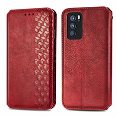 Funda de Cuero Cartera con Soporte Carcasa S01D para Oppo Reno6 Pro 5G India Rojo