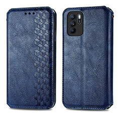 Funda de Cuero Cartera con Soporte Carcasa S01D para Oppo Reno6 Z 5G Azul