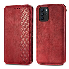 Funda de Cuero Cartera con Soporte Carcasa S01D para Oppo Reno6 Z 5G Rojo