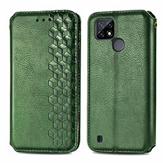 Funda de Cuero Cartera con Soporte Carcasa S01D para Realme C25Y India Verde