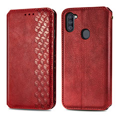 Funda de Cuero Cartera con Soporte Carcasa S01D para Samsung Galaxy A11 Rojo