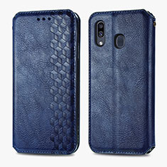 Funda de Cuero Cartera con Soporte Carcasa S01D para Samsung Galaxy A20 Azul