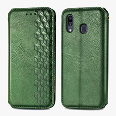 Funda de Cuero Cartera con Soporte Carcasa S01D para Samsung Galaxy A20 Verde