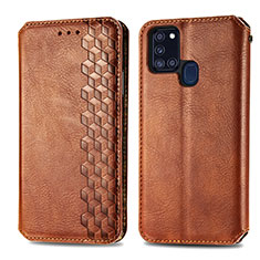 Funda de Cuero Cartera con Soporte Carcasa S01D para Samsung Galaxy A21s Marron