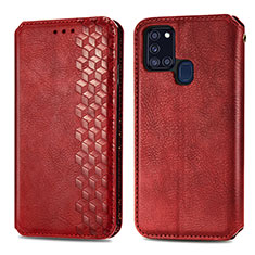 Funda de Cuero Cartera con Soporte Carcasa S01D para Samsung Galaxy A21s Rojo