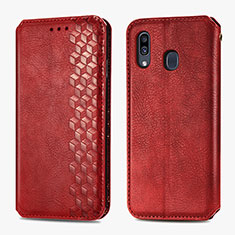 Funda de Cuero Cartera con Soporte Carcasa S01D para Samsung Galaxy A30 Rojo