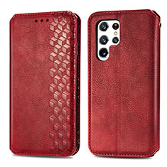 Funda de Cuero Cartera con Soporte Carcasa S01D para Samsung Galaxy S21 Ultra 5G Rojo