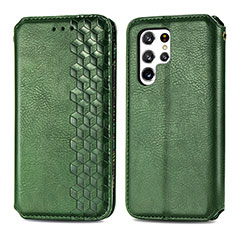 Funda de Cuero Cartera con Soporte Carcasa S01D para Samsung Galaxy S21 Ultra 5G Verde