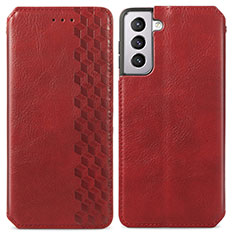 Funda de Cuero Cartera con Soporte Carcasa S01D para Samsung Galaxy S22 5G Rojo