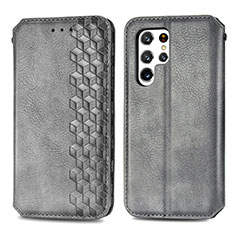 Funda de Cuero Cartera con Soporte Carcasa S01D para Samsung Galaxy S22 Ultra 5G Gris