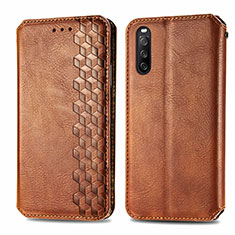 Funda de Cuero Cartera con Soporte Carcasa S01D para Sony Xperia 10 III SO-52B Marron