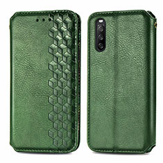 Funda de Cuero Cartera con Soporte Carcasa S01D para Sony Xperia 10 III SO-52B Verde