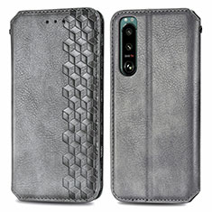 Funda de Cuero Cartera con Soporte Carcasa S01D para Sony Xperia 5 III Gris