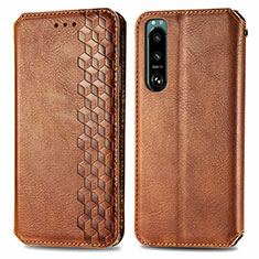 Funda de Cuero Cartera con Soporte Carcasa S01D para Sony Xperia 5 III SO-53B Marron