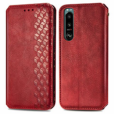 Funda de Cuero Cartera con Soporte Carcasa S01D para Sony Xperia 5 IV Rojo