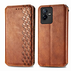 Funda de Cuero Cartera con Soporte Carcasa S01D para Vivo iQOO Z6x Marron