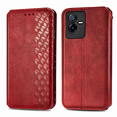 Funda de Cuero Cartera con Soporte Carcasa S01D para Vivo iQOO Z6x Rojo