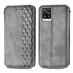 Funda de Cuero Cartera con Soporte Carcasa S01D para Vivo V20 (2021) Gris