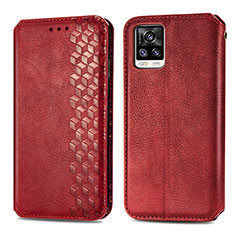 Funda de Cuero Cartera con Soporte Carcasa S01D para Vivo V20 (2021) Rojo