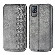 Funda de Cuero Cartera con Soporte Carcasa S01D para Vivo V21e 4G Gris