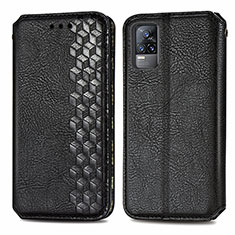 Funda de Cuero Cartera con Soporte Carcasa S01D para Vivo V21e 4G Negro