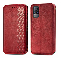 Funda de Cuero Cartera con Soporte Carcasa S01D para Vivo V21e 4G Rojo