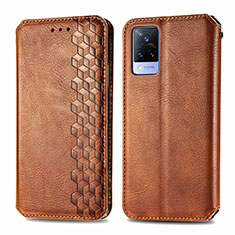 Funda de Cuero Cartera con Soporte Carcasa S01D para Vivo V21s 5G Marron