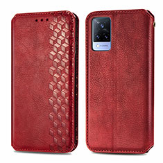 Funda de Cuero Cartera con Soporte Carcasa S01D para Vivo V21s 5G Rojo