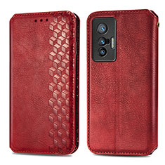 Funda de Cuero Cartera con Soporte Carcasa S01D para Vivo X70t Rojo