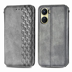 Funda de Cuero Cartera con Soporte Carcasa S01D para Vivo Y02S Gris