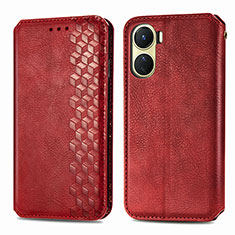 Funda de Cuero Cartera con Soporte Carcasa S01D para Vivo Y02S Rojo